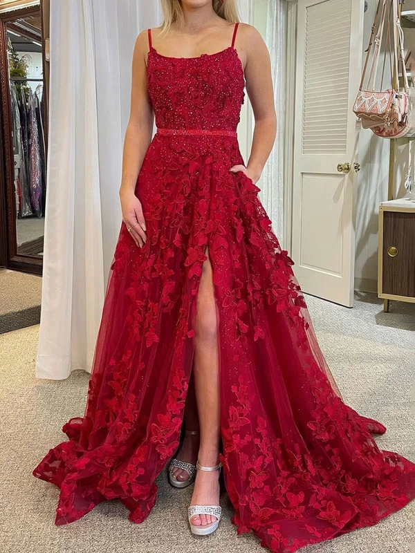 Ball Gown Scoop Neck Tulle Prom Dresses With Appliques #UKM020124452