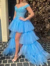 Ball Gown Off-the-shoulder Tulle Tiered Prom Dresses With Appliques #UKM020124459