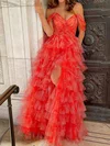 Ball Gown Off-the-shoulder Tulle Ruffle Tiered Prom Dresses #UKM020124472