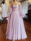 Ball Gown Off-the-shoulder Tulle Two Piece Prom Dresses With Appliques #UKM020124481