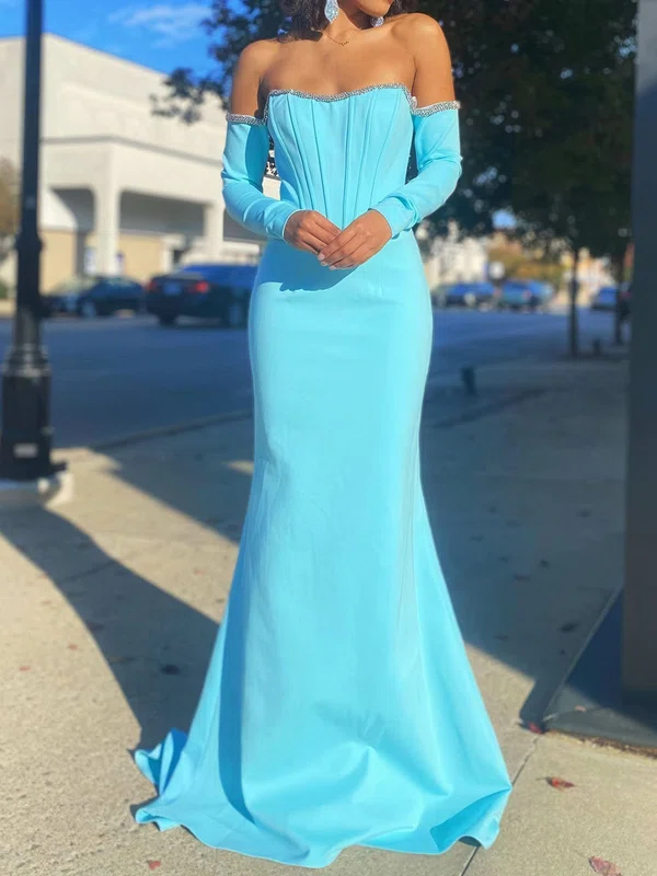 Mermaid Off-the-shoulder Corset Prom Dresses With Long Sleeves #UKM020124482