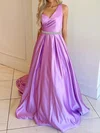 Ball Gown One Shoulder Satin Prom Dresses With Beading #UKM020124485