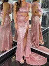 Sheath/Column One Shoulder Cut Out Sparkly Sequin Prom Dresses #UKM020124517