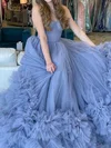 Ball Gown Strapless Tulle Ruffle Tiered Prom Dresses #UKM020124523