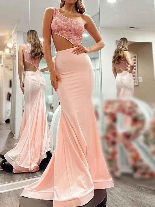 Sheath/Column One Shoulder Cut Out Prom Dresses With Ruched #UKM020124532