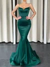 Dark Green Mermaid V-neck Satin Modest Prom Dresse #UKM020124555