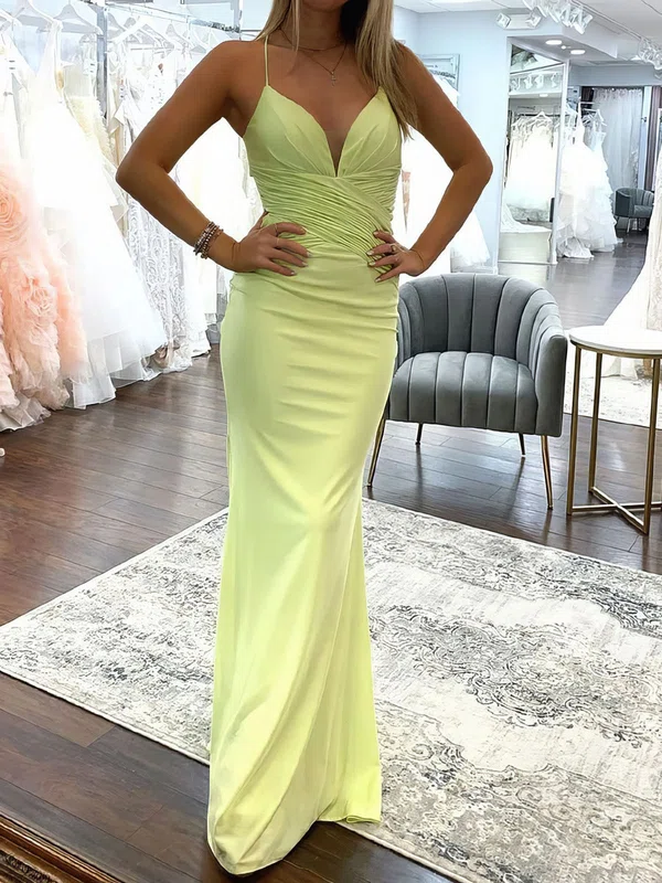 Sheath/Column V-neck Jersey Prom Dresses With Ruched #UKM020124559