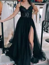 Ball Gown V-neck Tulle Corset Prom Dresses With Appliques #UKM020124575