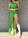 Sheath/Column One Shoulder Glitter Prom Dresses With Ruched #UKM020124585
