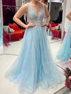 Ball Gown V-neck Tulle Beaded Prom Dresses With Ruched #UKM020124590