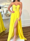 A-line Strapless Chiffon Cut Out Pleated Prom Dresses #UKM020124598