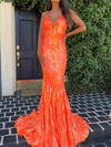 Mermaid V-neck Sparkly Sequin Prom Dresses #UKM020124610