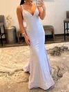 Mermaid V-neck Jersey Backless Beaded Prom Dresses With Ruched #UKM020124619