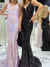 Mermaid V-neck Floor-length Sparkly Sequin Prom Dresses #UKM020124641