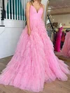 Ball Gown V-neck Tulle Ruffle Tiered Prom Dresses #UKM020124660