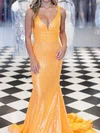 Mermaid V-neck Sparkly Sequin Prom Dresses With Ruched #UKM020124677
