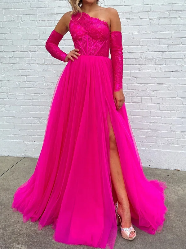 Ball Gown One Shoulder Tulle Corset Prom Dresses With Appliques #UKM020124698
