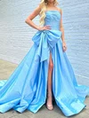Ball Gown Strapless Ruched Satin Prom Dresses With Bow #UKM020124708