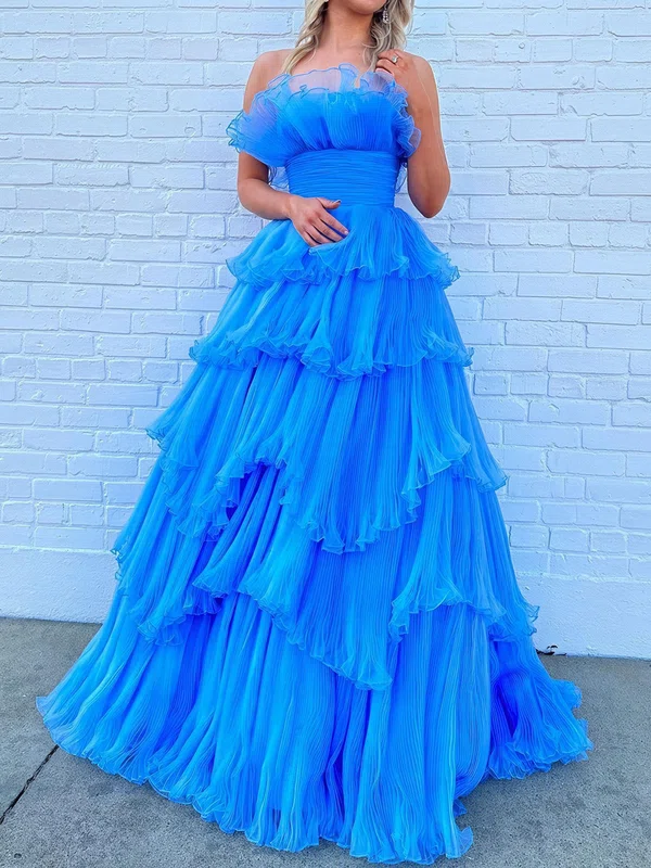 Ball Gown Strapless Tulle Ruffle Tiered Prom Dresses #UKM020124743