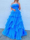 Ball Gown Strapless Tulle Ruffle Tiered Prom Dresses #UKM020124743