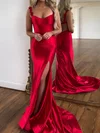 Petite Sheath/Column Satin Ruched Floral Prom Dresses #UKM020124783