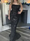Black Sheath/Column Square Neck Sparkly Sequin Prom Dresses #UKM020124810