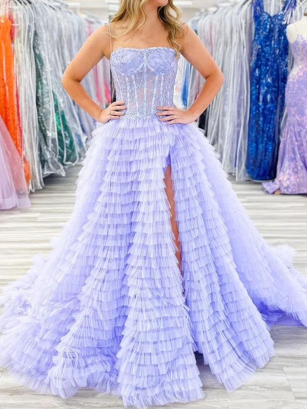 Ball Gown Sweetheart Tulle Ruffle Tiered Prom Dresses With Appliques #UKM020124813