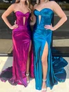 Sheath/Column Strapless Cut Out Metallic Prom Dresses With Ruched #UKM020125243