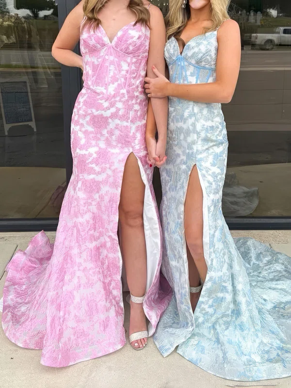 Mermaid V-neck Satin Corset Floral Prom Dresses #UKM020125245
