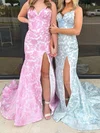 Mermaid V-neck Satin Corset Floral Prom Dresses #UKM020125245