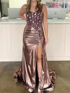 Sparkly Sheath/Column V-neck Metallic Prom Dresses With Beading #UKM020125248