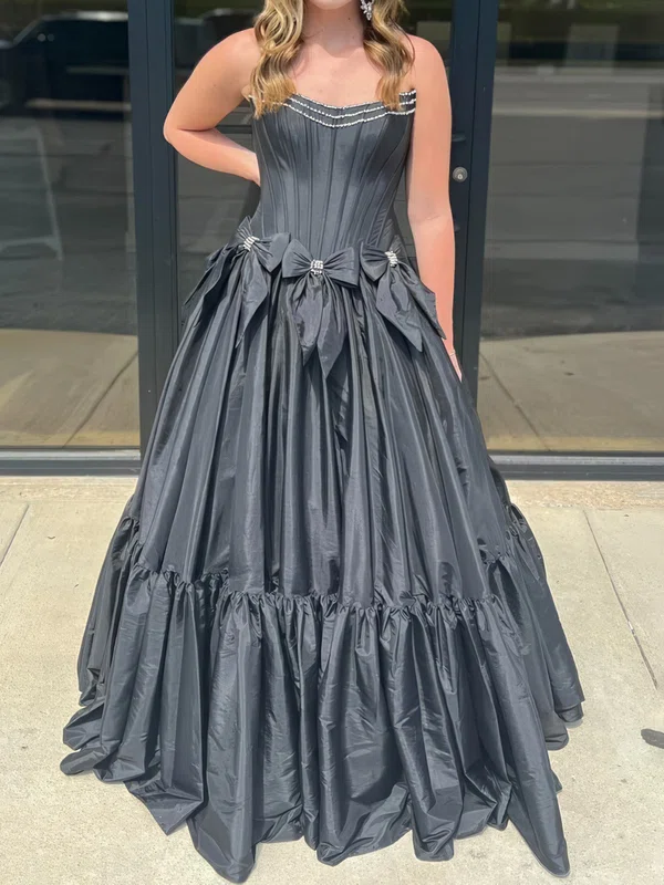 Ball Gown Strapless Satin Corset Prom Dresses With Bow #UKM020125249