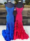 Mermaid Scoop Neck Satin Tiered Prom Dresses With Beading #UKM020125259