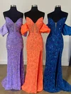 Sheath/Column Off-the-shoulder Tulle Prom Dresses With Appliques #UKM020125268