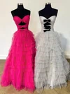 Ball Gown Strapless Tulle Ruffle Tiered Prom Dresses With Bow #UKM020125272