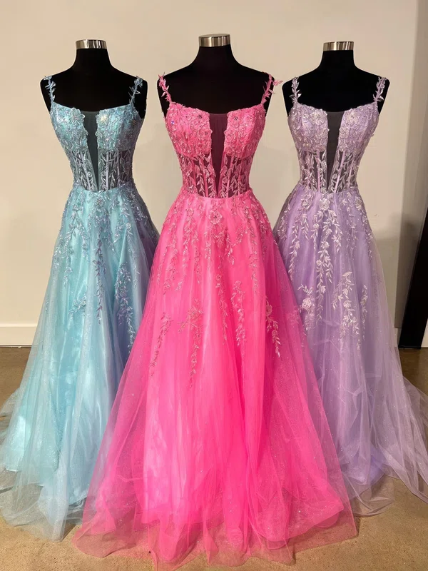 Ball Gown Scoop Neck Tulle Corset Prom Dresses With Appliques #UKM020125275