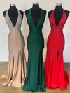 Sheath/Column Halter Jersey Beaded Prom Dresses #UKM020125290