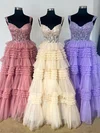 Ball Gown Sweetheart Tulle Ruffle Tiered Prom Dresses With Appliques #UKM020125296