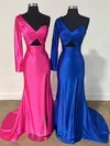 Sheath/Column One Shoulder Satin Cut Out Prom Dresses With Ruched #UKM020125298