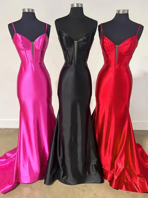 Sheath/Column V-neck Satin Corset Prom Dresses #UKM020125299