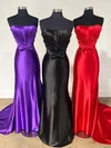 Sheath/Column Strapless Ruched Satin Prom Dresses With Bow #UKM020125300