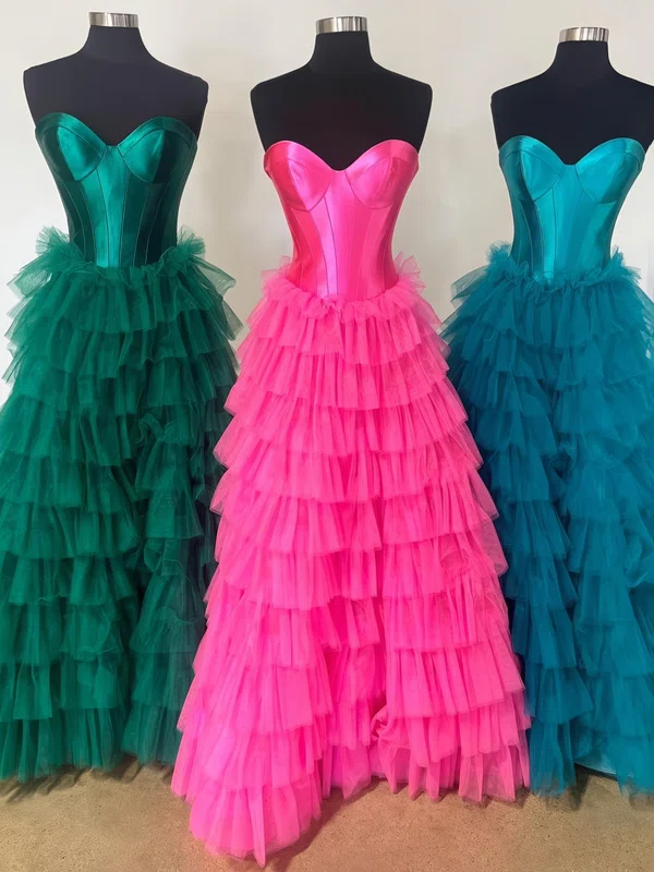 Ball Gown Strapless Tulle Ruffle Tiered Prom Dresses #UKM020125305
