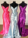 Sheath/Column V-neck Satin Corset Prom Dresses With Bow #UKM020125306