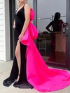 Sheath/Column V-neck Velvet Satin Prom Dresses With Bow #UKM020125307