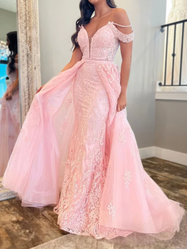 Ball Gown Off-the-shoulder Lace Prom Dresses With Appliques #UKM020125312