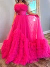 Ball Gown Strapless Tulle Ruffle Tiered Prom Dresses #UKM020125318