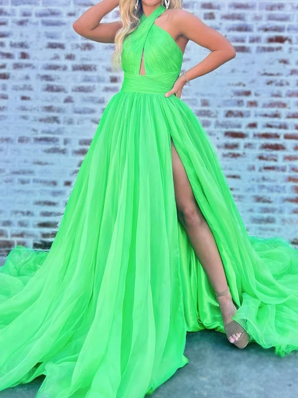 Ball Gown Halter Tulle Cut Out Prom Dresses With Ruched #UKM020125328