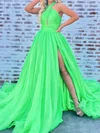 Ball Gown Halter Tulle Cut Out Prom Dresses With Ruched #UKM020125328