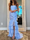 Mermaid Strapless Satin Chiffon Ruffle Tiered Prom Dresses #UKM020125336