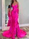 Sheath/Column V-neck Satin Corset Prom Dresses With Bow #UKM020125338